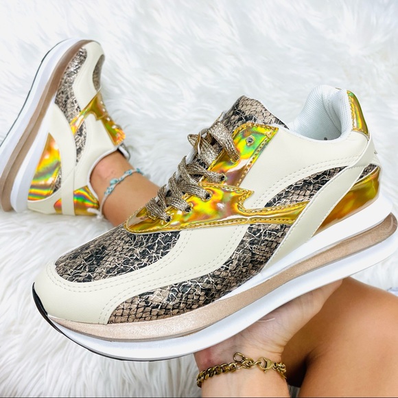 Shoes - Beige snake chunky sneaker